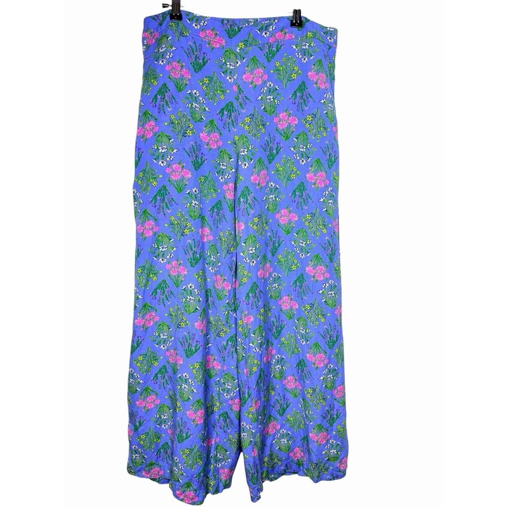 LOFT Floral Linen Wide Leg Pants Womens M Purple Botanical High Rise Summer